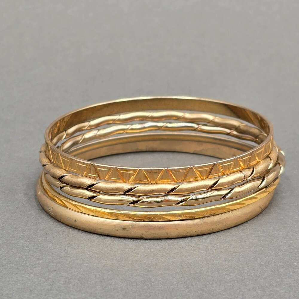 VTG Gold Tone Textured Bangle Bracelets 7" 50s Eclectic Stackable Lot Of 5 - Picture 3 of 6
